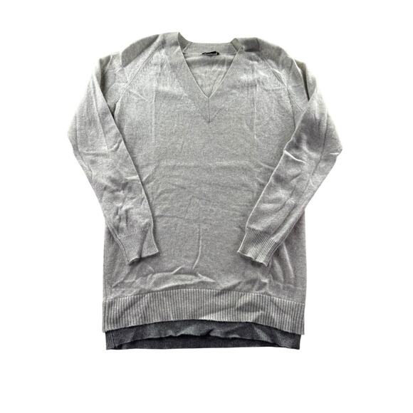 Theory 100% Cashmere Size Small V-Neck Light Gray Long Sleeve Sweater Tunic - Picture 1 of 8